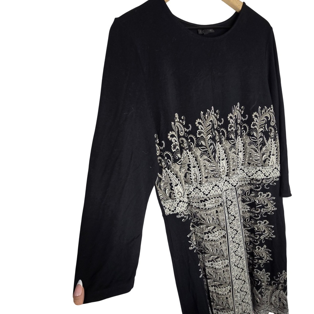 J.‎ Jill Wearever Paisley Knit Dress Women L Tall Black Rayon Lycra Boho Classic - Picture 2 of 7
